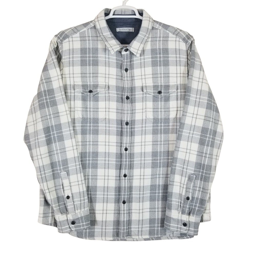Outerknown Blanket Shirt Mens XXL Grey White Plaid Organic Cotton Heavy Flannel